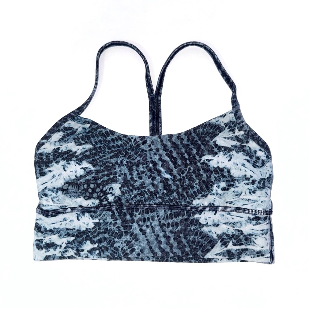 Lululemon blue indigo lace print flow Y long line sports bra